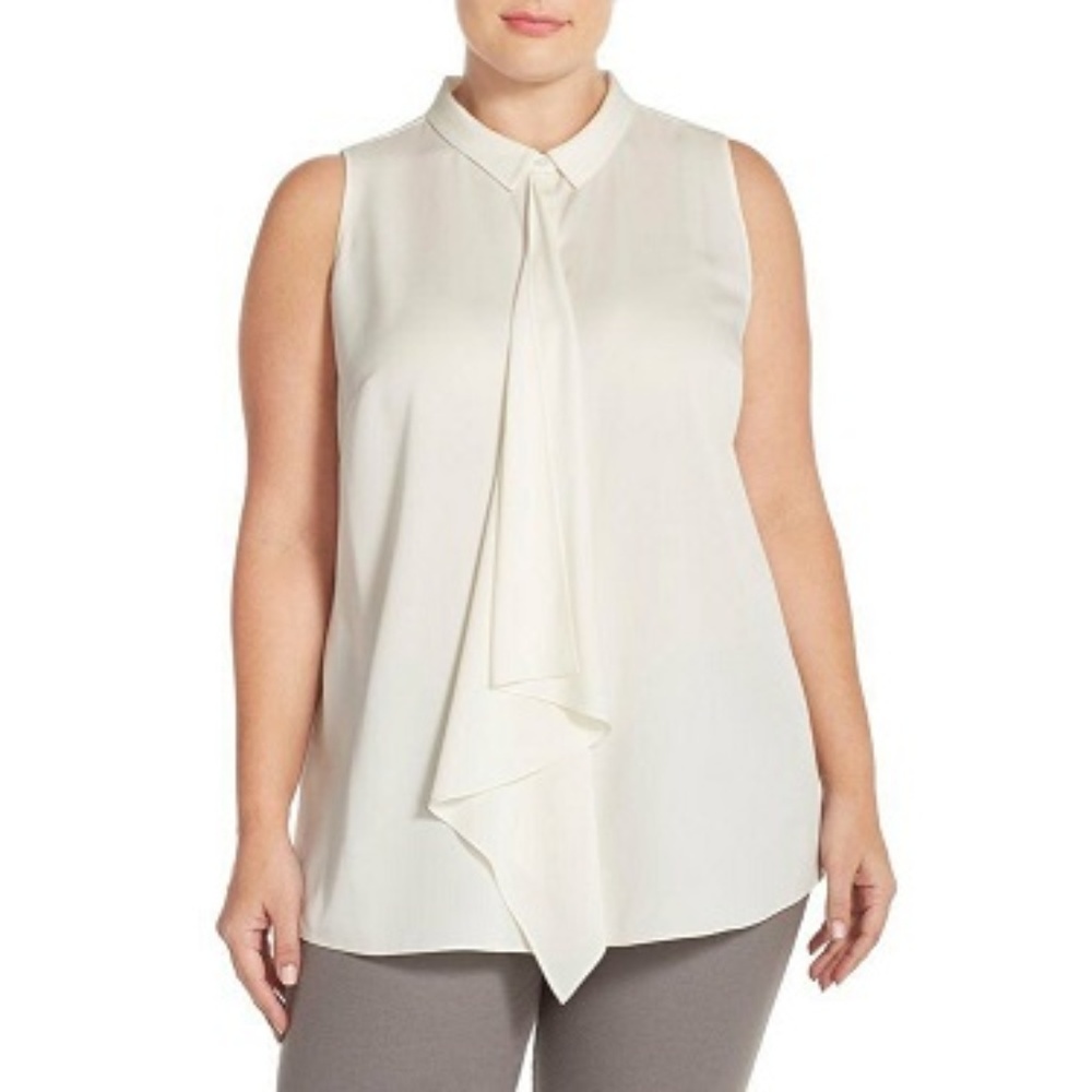 Ruffle Front Stretch Silk Blouse
